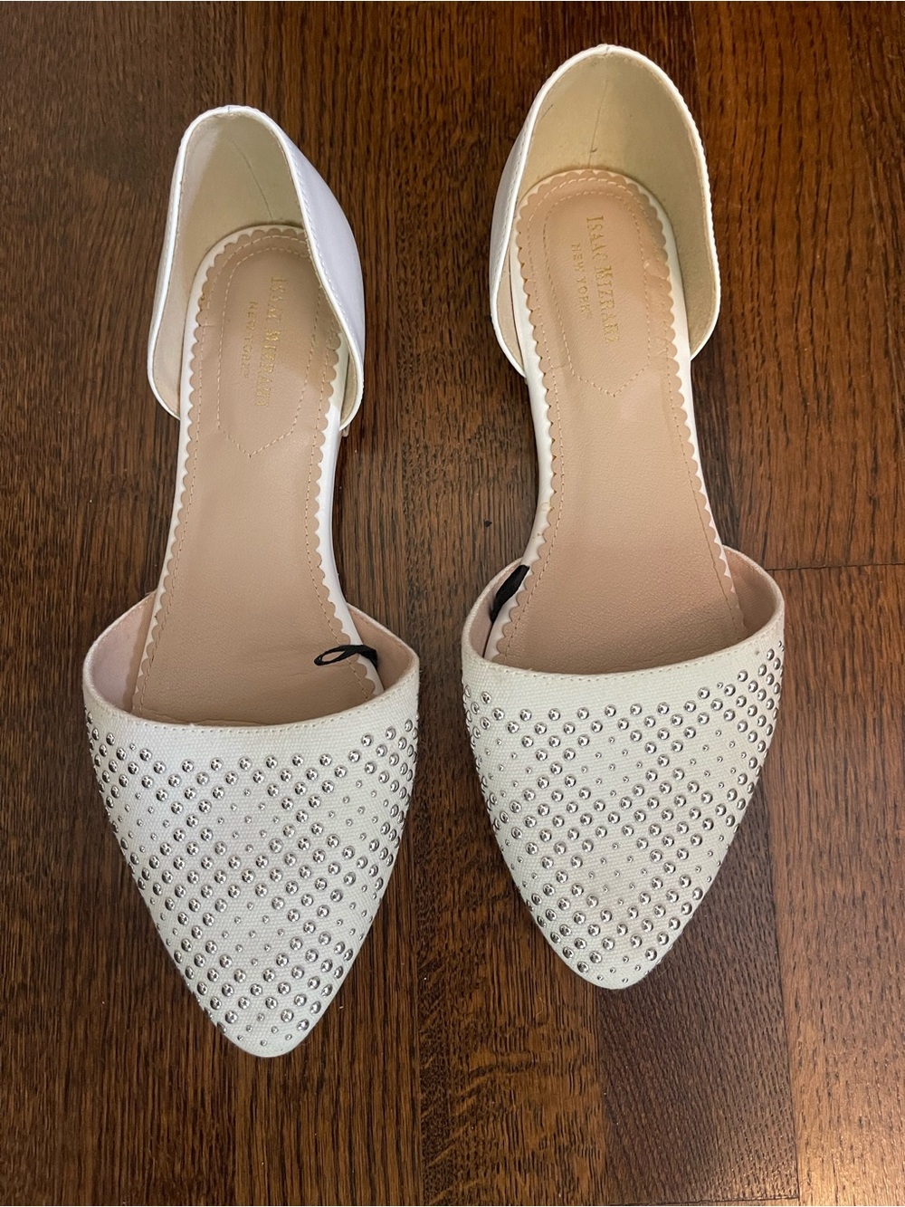 Isaac Mizrahi White Studded Pointed-Toe D'Orsay Flats